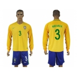 Brazil #3 Miranda Home Long Sleeves Soccer Country Jersey