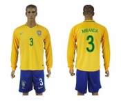 Brazil #3 Miranda Home Long Sleeves Soccer Country Jersey