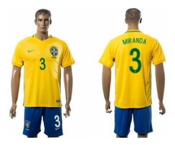 Brazil #3 Miranda Home Soccer Country Jersey