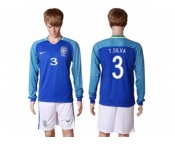 Brazil #3 T.Silva Away Long Sleeves Soccer Country Jersey