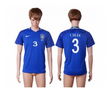 Brazil #3 T.Silva Away Soccer Country Jersey