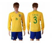 Brazil #3 T.Silva Home Long Sleeves Soccer Country Jersey