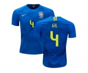 Brazil #4 Gil Away Soccer Country Jersey