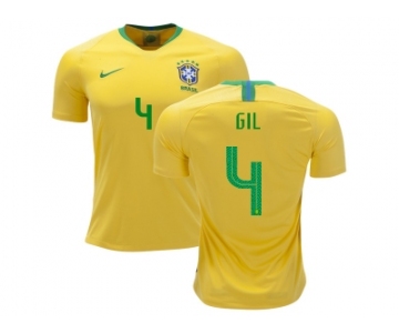 Brazil #4 Gil Home Soccer Country Jersey