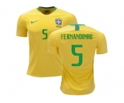 Brazil #5 Fernandinho Home Soccer Country Jersey