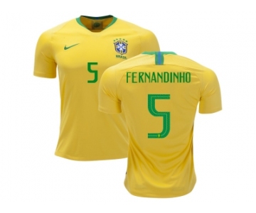 Brazil #5 Fernandinho Home Soccer Country Jersey