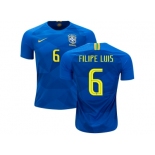 Brazil #6 Filipe Luis Away Soccer Country Jersey