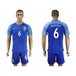 Brazil #6 Marcelo Blue Soccer Country Jersey