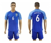 Brazil #6 Marcelo Blue Soccer Country Jersey