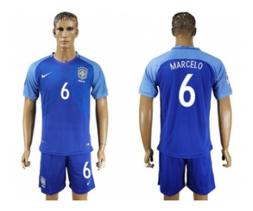 Brazil #6 Marcelo Blue Soccer Country Jersey