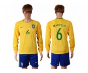 Brazil #6 Marcelo Home Long Sleeves Soccer Country Jersey