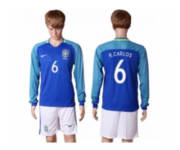 Brazil #6 R.Carlos Away Long Sleeves Soccer Country Jersey