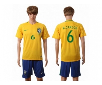 Brazil #6 R.Carlos Home Soccer Country Jersey