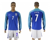 Brazil #7 Costa Away Long Sleeves Soccer Country Jersey