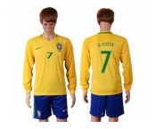 Brazil #7 D.Costa Home Long Sleeves Soccer Country Jersey