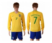 Brazil #7 Garrincha Home Long Sleeves Soccer Country Jersey