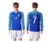 Brazil #7 Hulk Away Long Sleeves Soccer Country Jersey