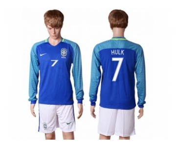 Brazil #7 Hulk Away Long Sleeves Soccer Country Jersey