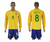 Brazil #8 Augusto Home Long Sleeves Soccer Country Jersey