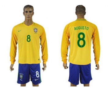 Brazil #8 Augusto Home Long Sleeves Soccer Country Jersey