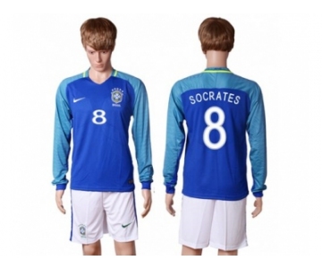 Brazil #8 Socrates Away Long Sleeves Soccer Country Jersey