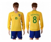 Brazil #8 Socrates Home Long Sleeves Soccer Country Jersey