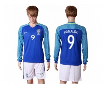 Brazil #9 Ronaldo Away Long Sleeves Soccer Country Jersey