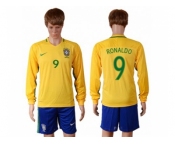 Brazil #9 Ronaldo Home Long Sleeves Soccer Country Jersey