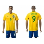 Brazil #9 Ronaldo Home Soccer Country Jersey