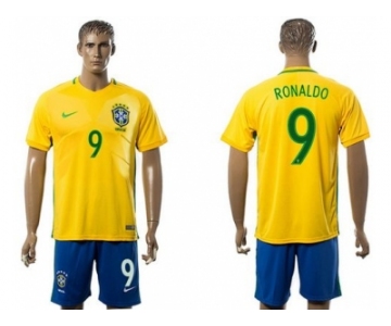 Brazil #9 Ronaldo Home Soccer Country Jersey