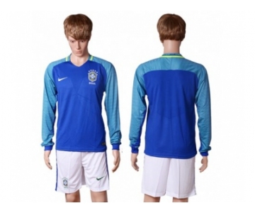 Brazil Blank Away Long Sleeves Soccer Country Jersey