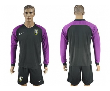 Brazil Blank Black Goalkeeper Long Sleeves Soccer Country Jersey