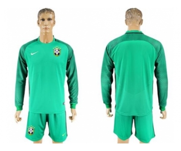 Brazil Blank Green Goalkeeper Long Sleeves Soccer Country Jersey