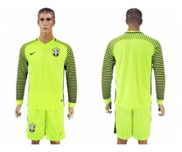 Brazil Blank Green Long Sleeves Goalkeeper Soccer Country Jersey