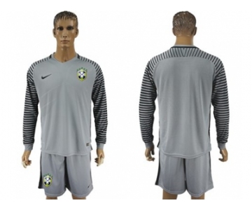 Brazil Blank Grey Goalkeeper Long Sleeves Soccer Country Jersey