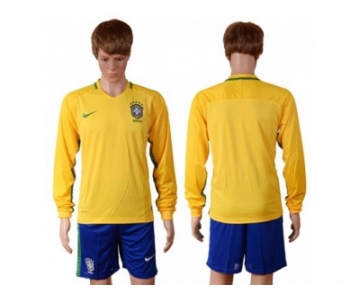 Brazil Blank Home Long Sleeves Soccer Country Jersey