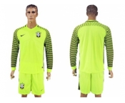 Brazil Blank Shiny Green Long Sleeves Goalkeeper Soccer Country Jersey