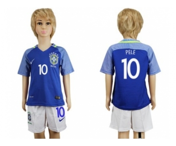 Brazil #10 Pele Away Kid Soccer Country Jersey1