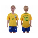 Brazil #10 Ronaldinho Home Kid Soccer Country Jersey