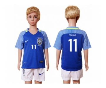 Brazil #11 Oscar Away Kid Soccer Country Jersey