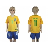 Brazil #11 Oscar Home Kid Soccer Country Jersey