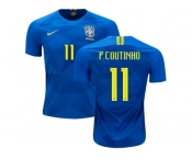 Brazil #11 P.Coutinho Away Kid Soccer Country Jersey