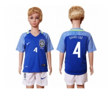 Brazil #4 David Luiz Away Kid Soccer Country Jersey