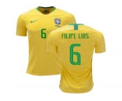 Brazil #6 Filipe Luis Home Kid Soccer Country Jersey