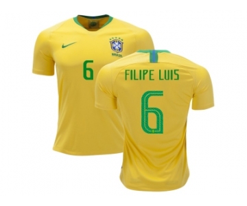 Brazil #6 Filipe Luis Home Kid Soccer Country Jersey