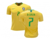 Brazil #7 D.Costa Home Kid Soccer Country Jersey