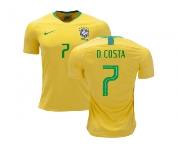 Brazil #7 D.Costa Home Kid Soccer Country Jersey