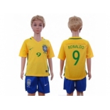 Brazil #9 Ronaldo Home Kid Soccer Country Jersey