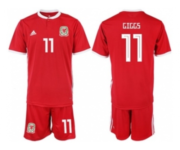 Wales #11 Giggs Red Home Soccer Club Jersey