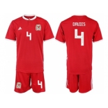 Wales #4 Davies Red Home Soccer Club Jersey